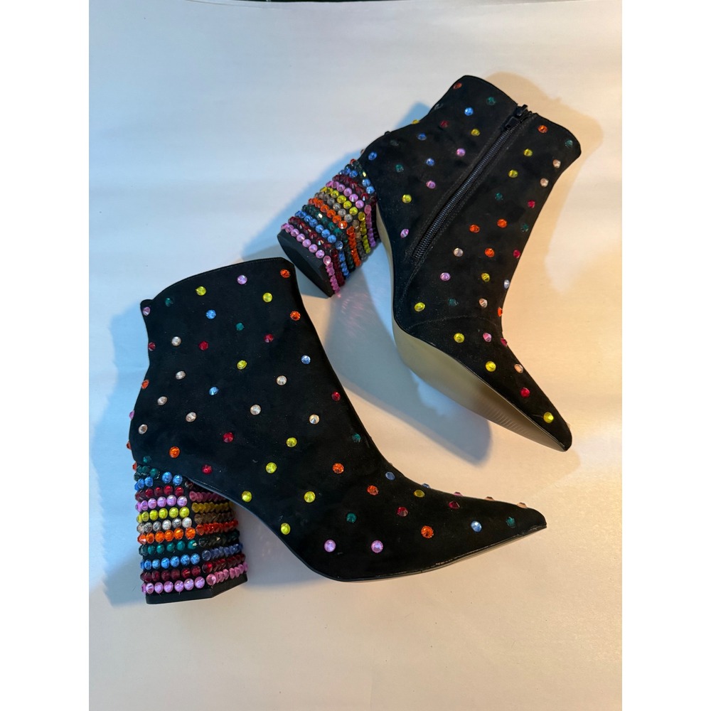 Betsey Johnson Kaydence Ankle Booties Womens Black Rainbow Rhinestones Size 8